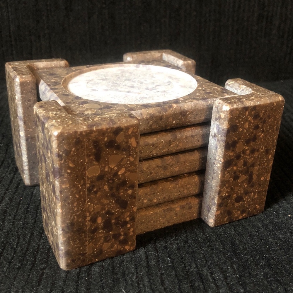 10997 Set Of 4 Fossil Marble Coasters Matching On Holder SQUARE